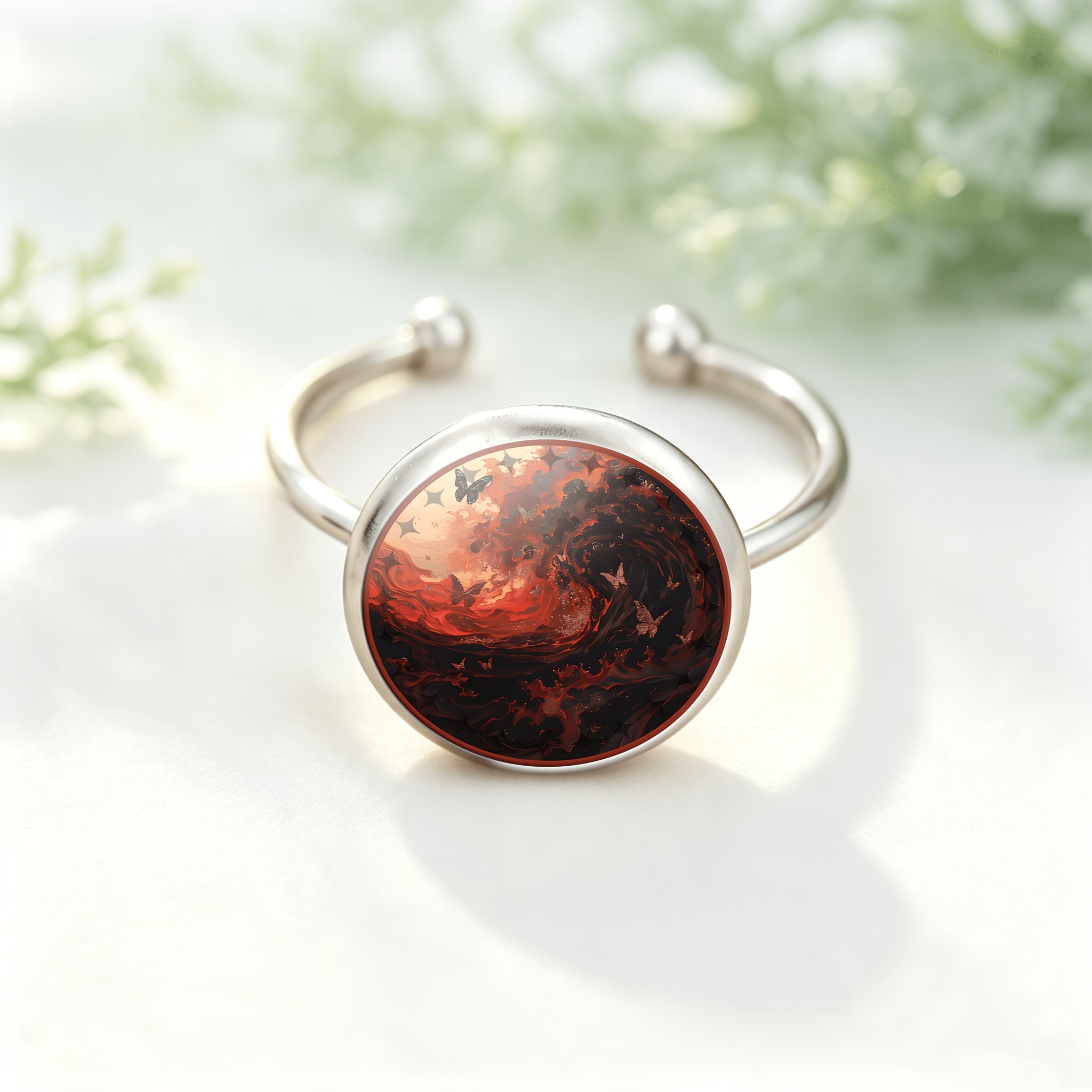 1pc Colored Glass Inlaid Open Ring, Artistic Design